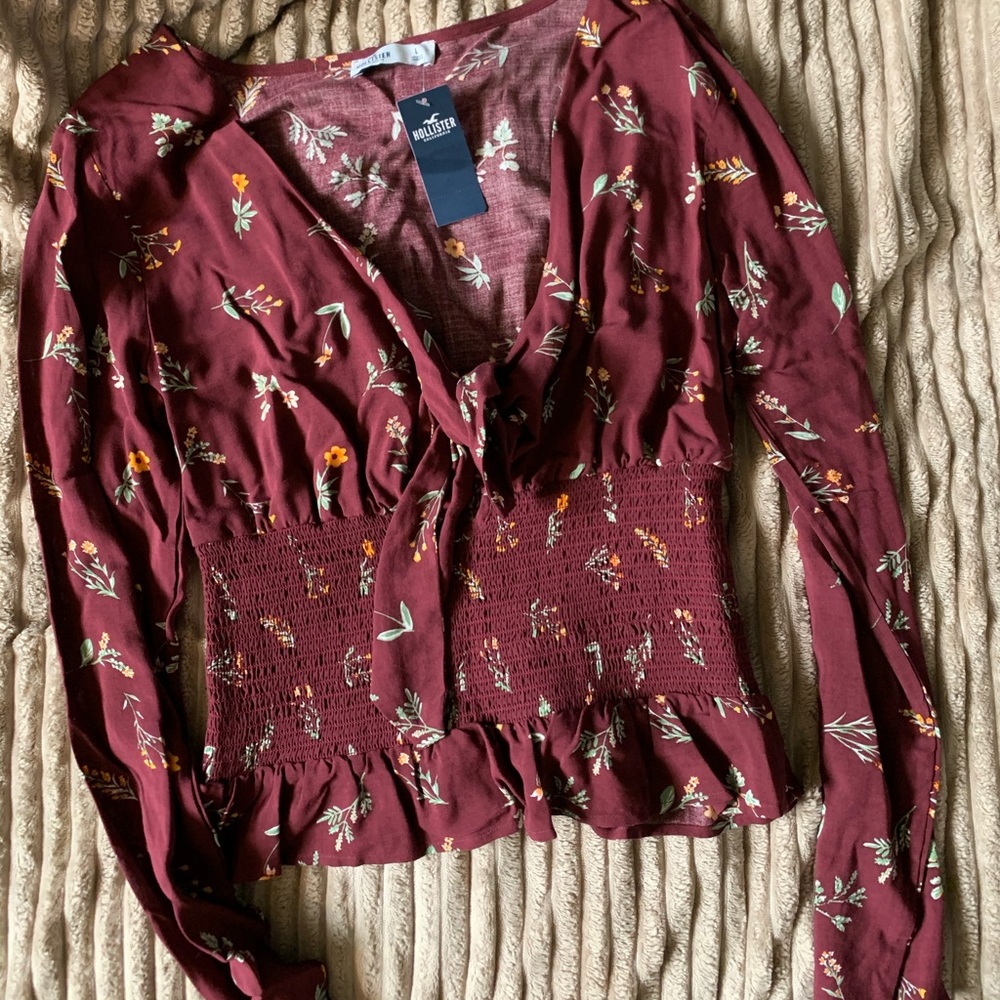 Hollister Tie-Front Smocked-Waist Top